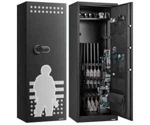 VEVOR Armario para Armas Largas con Cerradura con Contraseña, Caja Fuerte para 10-12 Rifles con 4 Bolsillos para Pistolas y 3 Estantes Ajustables, 500 x 400 x 1380 mm (Requiere Ensamblaje)
