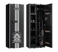 VEVOR Armario para Armas Largas con Cerradura con Llave y Contraseña, Caja Fuerte para 4 Rifles con 3 Ranuras para Munición y 2 Estantes Ajustables, 53,6 x 38,6 x 143 cm (Requiere Ensamblaje)