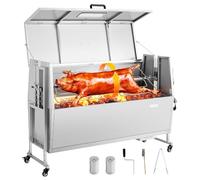 VEVOR Asador Giratorio 1320 mm Motor de 38 W, 4 Niveles de Altura, Capacidad de Carga de 60 kg, Parrilla de Acero Inoxidable con Ruedas, Rotación Suave de 360°, para Fiestas, Barbacoas, Acampadas