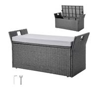 VEVOR Banco de Almacenamiento de Ratán Sintético Baúl de Terraza 104 x 45 x 52 cm con Cojín y Asas Laterales Asiento Cómodo para 2 Personas Soporta hasta 181 kg para Exterior, Jardín, Balcón, Gris
