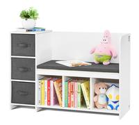 VEVOR Banco de almacenamiento para niños con 6 compartimentos y 3 cajones, estantería con ángulo de lectura, estantería para niños pequeños con cojín de asiento desmontable, para dormitorio, color