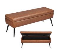 VEVOR Banco de Cuero con Almacenaje, Banco Tapizado de Cuero Sintético de 400 x 1200 x 450 mm con Almacenaje y Patas de Metal, Cojín de Espuma, para Sala de Estar, Comedor y Pasillo, Marrón