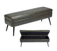 VEVOR Banco de Cuero con Almacenaje, Banco Tapizado de Cuero Sintético de 400 x 1200 x 450 mm con Almacenaje y Patas de Metal, Cojín de Espuma, para Sala de Estar, Comedor y Pasillo, Verde