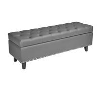 VEVOR Banco de Cuero con Botones, Banco Tapizado de Cuero Sintético 415 x 1305 x 440 mm con Almacenaje y Patas de Madera Maciza, Cojín de Espuma, para Sala de Estar, Comedor y Pasillo, Gris