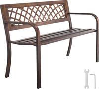 VEVOR Banco de Jardín de Metal 116 cm con Estructura de Acero al Carbono, Respaldo de Malla de PVC, Reposabrazos, Banco para Exterior, Ideal para Patio, Jardín, Parque, Porche, Color Bronce Antiguo