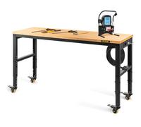 VEVOR Banco de Trabajo de Altura Ajustable 79-104 cm Banco para Taller Escritorio de Tablón de Roble 122x61 cm Marco de Acero Mesa de Trabajo con Ruedas Carga de 720 kg para Garajes Talleres Oficinas