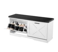 VEVOR Banco de Zapatero 1000 x 305 x 475 mm Zapatero con Cojín Capacidad de Carga 200 kg Organizador de Zapatos con Cajones Abatibles, para Entrada de Puerta, Pasillo, Sala de Estar, Blanco y Negro