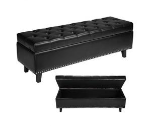 VEVOR Banco Otomano de Piel Sintética con Espacio de Almacenamiento Patas de Madera 415x1305x440 mm Banco para Zapatos para Entrada, Tapizado para Cama, Cojín de Espuma, para Sala de Estar, Negro
