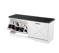 VEVOR Banco Zapatero con Asiento 100 cm Banco para Recibidor 2 Niveles | Almacenamiento para Entradas, Salones, Dormitorios, Cajones Abatibles, Puerta de Ratán, Cojín Acolchado, Capacidad de 200 kg