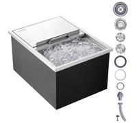 VEVOR Bandeja de Hielo Empotrada 55,23 L 608x457x333 mm Caja de Hielo Aislada con Tapa de Acero Inoxidable Conservador de Cubitos de Hielo para Bebidas Cervezas Frías Cocina al Aire Libre Bar Hogar