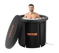 VEVOR Bañera de Hielo de 850 x 750 mm para Terapia de Agua Fría para Deportistas, Piscina de Inmersión Portátil para Exteriores con Barril de Hielo para Recuperación, 398 L con Cubierta, Negro