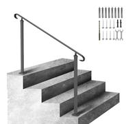 VEVOR Barandilla de Escalera Exterior 140 x 13,5 x 97 cm Barandilla de Hierro Forjado Altura y Ángulo Ajustable Pasamanos Exterior Portal para 3 Escalones Barandilla de Escalera Negro Entrada Jardín