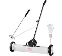VEVOR Barredora magnética de 24 pulgadas con ruedas, capacidad de 50 libras, con herramienta de recogida magnética telescópica, mango ajustable, barredora de recogida magnética para recoger clavos y t