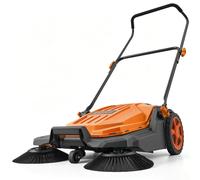 VEVOR, barredora manual, barredora de mano con un ancho de trabajo de 650 mm, depósito de 18,9 litros y mango plegable ajustable, máquina de limpieza de suelos para patios, aceras, terrazas y garajes 
