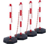 VEVOR Barrera de Aparcamiento 4 Pieza Cadena 10M Poste de Tráfico Base 28 x 28 cm Blanco y Rojo Bolardo de Aparcamiento Llenar con Agua o Arena en Base para más Estabilidad
