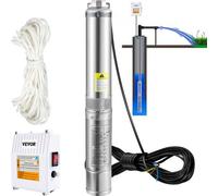 VEVOR Bomba de Pozo Profundo Motor de 370 W Bomba Sumergible para Pozo 230V 50Hz Bomba de Agua Sumergible para Pozos Flujo Máximo de 110 L/min con Caja de Control Externa para Tierras de Cultivo Minas