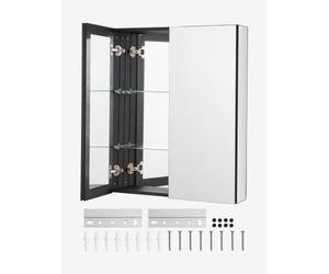 VEVOR Botiquín con Espejo para Baño, 2 Puertas con Espejo y Estantes de Vidrio Ajustables, Instalación Empotrada y Montada en Pared, Aluminio, Organizador de Almacenamiento, 662 x 135 x 762 mm