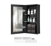 VEVOR Botiquín con Espejo para Baño con Puerta de Espejo y Estantes de Vidrio Ajustables, Instalación Empotrada y Montada en Pared, Aluminio, Organizador de Almacenamiento, 355 x 135 x 610 mm