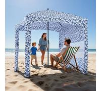VEVOR Cabaña de Playa 183 x 183 cm, con Toldo Lateral, Protección Solar UPF 50+, con Sacos de Arena y Sombrilla Portátil Grande para Uso al Aire Libre en Familia y con Amigos, Rayas Azul Marino