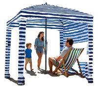 VEVOR, Cabaña de playa, 183 x 183 cm, toldo de playa con panel lateral, protección solar UPF 50+, pabellón de playa con sacos de arena, parasol portátil para proteger del sol, ideal para familias y am
