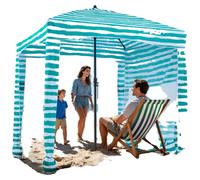 VEVOR: Cabaña de playa de 183 x 183 cm con panel lateral, protección solar UPF 50+, pabellón de playa con sacos de arena, parasol portátil para proteger del sol, ideal para familias, con diseño de ray