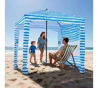 VEVOR: Cabaña de playa de 183 x 183 cm con pared lateral, protección solar UPF 50+, pabellón de playa con sacos de arena, parasol portátil para proteger del sol, ideal para familias y amigos. Color: a