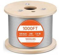 Vevor - Cable de acero inoxidable T316 de 300 m, cuerda metálica para cable de fuerza de 1 T, cuerda de alambre de 1 x 19 cm, construcción para sartén, elevación, empuje, tracción y transporte de energía e industria
