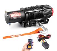 VEVOR Cabrestante Eléctrico 12V 2721 kg para ATV UTV con Cuerda Sintética de 6 mm x 15 m, Motor 2,6 kW, Control Remoto con Cable, Guía de Cable, Gancho y Soporte de Montaje para Exteriores Todoterreno
