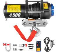VEVOR - Cabrestante eléctrico de 12V, con capacidad de elevación de 2041 kg, motor de 2 kW, 13 metros de cuerda sintética y 2 mandos a distancia, ideal para coches, barcos, camiones, jeeps, vehículos 