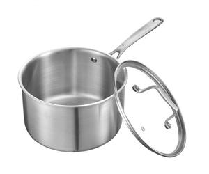 VEVOR Cacerola 3,7 L, de Acero Inoxidable con Tapa de Vidrio, Antiadherente Multiusos, sin Recubrimiento, con Mango Ergonómico, para Horno, Lavavajillas y Cocina de Inducción, 385 x 215 x 170 mm