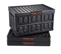 VEVOR Caja de Almacenamiento de Plástico Plegable con Tapas 3 Piezas, Cajas de Transporte Apilable 45 L con Asas, Contenedores Grandes y Resistentes para Ropa, Juguetes, Libros, Accesorios, Negro