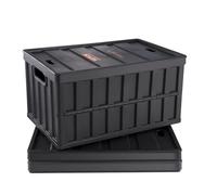 VEVOR Caja de Almacenamiento de Plástico Plegable con Tapas 3 Piezas, Cajas de Transporte Apilable 65 L con Asas, Contenedores Grandes y Resistentes para Ropa, Juguetes, Libros, Accesorios, Negro