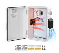 VEVOR Caja de Distribución Eléctrica de ABS, Armario de Distribución Impermeable con Termostato y Ventilador, Placa de Montaje, Pasacables, Carcasa de Plástico Ventilada, para Pared, 27,5x15x35 cm