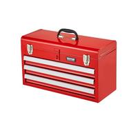 VEVOR Caja de Herramientas Portátil de Metal 520 x 218 x 304 mm, Cofre de Herramientas Pequeño con 3 Cajones y Revestimiento de EVA, Cajones Deslizantes con Cojinetes de Bolas con Cerradura, Rojo