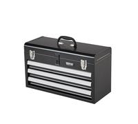 VEVOR Caja de Herramientas Portátil de Metal 520 x 218 x 304 mm, Cofre de Herramientas Pequeño con 3 Cajones y Revestimiento de EVA, Cajones Deslizantes con Cojinetes de Bolas con Cerradura, Negro