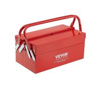 VEVOR Caja de Herramientas Portátil Plegable de Metal 355,6 x 200 x 165 mm de 2 Niveles y 3 Bandejas con Asa y Orificio para Cerradura, Caja de Herramientas para Almacén, Taller de Reparación, Rojo