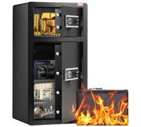 VEVOR Caja de seguridad de 5,5 pies cúbicos con puertas dobles, cerradura con llave y contraseña, caja de seguridad con bolsa ignífuga, estante para llaves, luz LED, 2 divisores extraíbles y ajustable