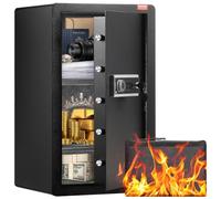 VEVOR Caja de seguridad de una puerta de 113 L con cerradura (llave, contraseña y huella dactilar), con bolsa ignífuga, porta llaves, luz LED y 2 estantes, para dinero, documentos, joyas y objetos de 