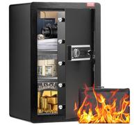 VEVOR Caja de seguridad de una puerta de 99 L con cerradura (llave y contraseña), con bolsa ignífuga, porta llaves, luz LED y 2 estantes, para dinero, documentos, joyas y objetos de valor, color negro