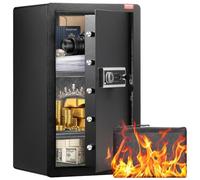VEVOR Caja de seguridad de una puerta de 113 L con cerradura (llave, contraseña y huella dactilar), con bolsa ignífuga, porta llaves, luz LED y 2 estantes, para dinero, documentos, joyas y objetos de 