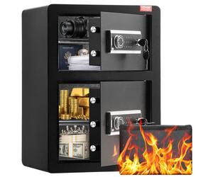 VEVOR Caja Fuerte de 99,1 L con Puertas Dobles, Cerradura con Llave y Contraseña, Bolsa Ignífuga, Estante para Llaves, Luz LED y 2 Divisores Ajustables y Extraíbles para Dinero, Documentos, Negro