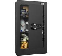 VEVOR Caja Fuerte de Pared de 3 Niveles con Teclado, 3 Estantes Extraíbles y 6 Llaveros, Acero Laminado en Frío Q235 con Luz LED y Alarma de Vibración para Dinero, Joyas y Pasaporte, 610 x 360 x 82 mm