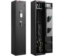 VEVOR Caja Fuerte de Rifles con Teclado Digital y Llave, Armario para Armas Largas de Acero Laminado en Frío, con Cargador y LED, Soportes Ajustables, 300 x 280 x 1396 mm (Requiere Ensamblaje)