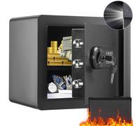 VEVOR Caja Fuerte Digital de 34 L Caja Fuerte de Seguridad 2 Tipos de Desbloqueo Contraseña y Llaves Antirrobo Estructura de Acero Antirrobo con Alarma para Hogar Plata Joyería, 400 x 300 x 350 mm