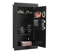 VEVOR Caja Fuerte Mural con Contraseña y Llave, Carcasa Empotrada de Acero Laminado en Frío Q235 con Estantes Ajustables e Iluminación LED, para Dinero, Joyas y Pasaporte, 102 x 370 x 630 mm, Negro