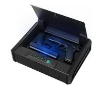 VEVOR Caja Fuerte para Pistolas de Acero, con 3 Formas de Acceso por Huella Dactilares, Contraseña y Llave, Caja Fuerte para Armas con Iluminación, Capacidad de 2 Pistolas y 2 Cargadores, Negro