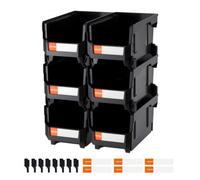 VEVOR Cajas Apilables, 377 x 215 x 180 mm, Cajas de Almacenamiento con Apertura Frontal, para Organizar y Guardar Piezas Pequeñas, Suministros de Oficina y Otros Accesorios, Color Negro, 6 uds