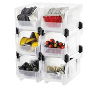 VEVOR, cajas apilables, 377 x 215 x 180 mm (paquete de 6), cajas transparentes para almacenamiento y organización, ideales para armarios, garajes, piezas pequeñas, material de oficina y otros accesori