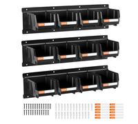 VEVOR Cajas Apilables de Pared, 137 x 105 x 75 mm, 3 Rieles Metálicos, Cajas de Almacenamiento Visibles para Tornillos, Tuercas, Pernos y Clavos, para Taller, Oficinas, Garaje, Color Negro, 12 uds