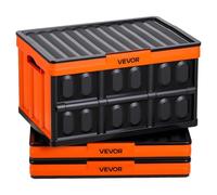 VEVOR Cajas de Almacenaje Plegables de Plástico 45 L, 3 Unidades, Contenedores de Almacenaje con Asas, Tapa Apilable, Soporta 20 kg, Ahorra Espacio para Coche Camping Organización Hogar, Naranja Negro
